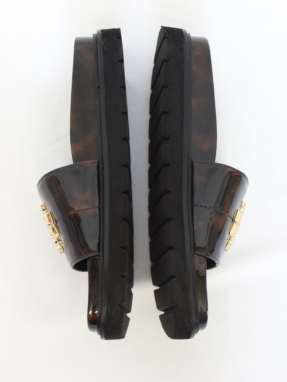 🌸Tory Burch Everly Anatomic Lug Slide Sandals Tortoise Shell Leather Brown Sz 7 - Picture 6 of 16
